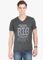 HW Grey Printed V Neck T-Shirt