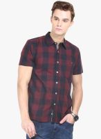 HW Maroon Checked Slim Fit Casual Shirt