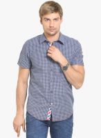HW Navy Blue Checked Slim Fit Casual Shirt