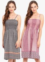 Instacrush Pack Of 2 Multicoloured Colored Printed Skater Dress