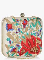 Molcha Beige/Multi Floral Embroidered Box Clutch