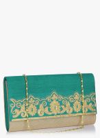 Molcha Green/Multi Madhu Zari Embroidered Flap Clutch