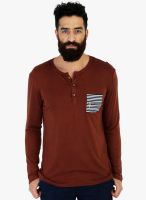 Mr Button Brown Solid Henley T-Shirt