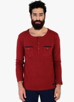 Mr Button Maroon Printed Henley T-Shirt