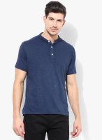 Riot Jeans Navy Blue Solid Henley T-Shirts
