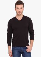 Western Vivid Black Solid V Neck T-Shirt