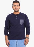 Western Vivid Navy Blue Solid Henley T-Shirt