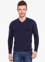 Western Vivid Navy Blue Solid V Neck T-Shirt