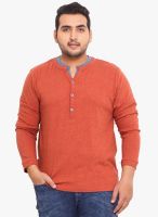 Western Vivid Rust Solid Henley T-Shirt