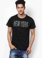 Arrow New York Black Printed Round Neck T-Shirts