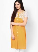 Aum Yellow Embroidered Kurtis