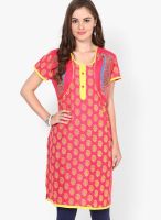 Dhwani Pink Embroidered Kurtis