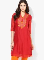 G Red Embellished Kurta