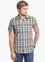HW Brown Checked Slim Fit Casual Shirt