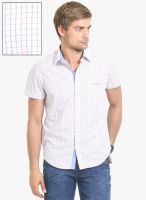 HW White Checked Slim Fit Casual Shirt