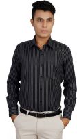 Helg Men's Striped Formal Linen Black Shirt