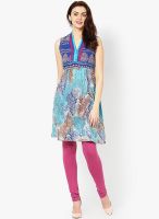 Rain & Rainbow Cotton Blue A-Line Kurta