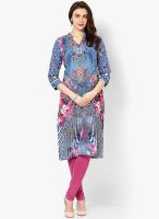 Rain & Rainbow Cotton Blue A-Line Kurta