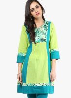 Rain & Rainbow Green Cotton Kurta