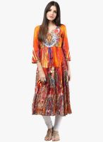 Rain & Rainbow Orange Printed Anarkali