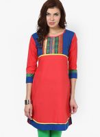 Span Red Printed Kurta