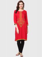 Sringam Red Embroidered Kurtas