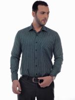 Zeal Men's Striped Formal Dark Green, White Shirt