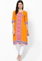 Aurelia Orange Solid Kurtas