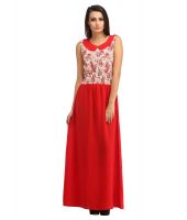 Cottinfab Red Poly Viscose Maxi Dress