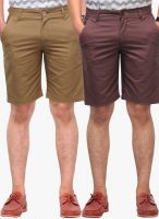 Hubberholme Pack Of 2 Khaki & Brown Shorts