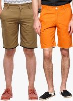 Hubberholme Pack Of 2 Khaki & Rust Shorts