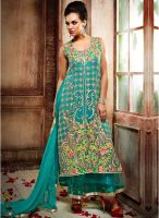 Inddus Blue Embroidered Dress Material