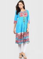 Rain & Rainbow Aqua Blue Printed Anarkali