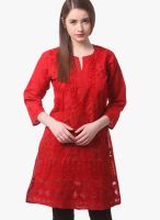 Saadgi Red Embroidered Kurtis