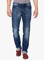 Slub Blue Mid Rise Slim Fit Jeans