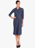 109F Blue Solid Shift Dress