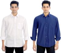 Atmosphere Men's Solid Formal White, Blue Shirt(Pack of 2)