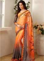 Inddus Orange Printed Saree