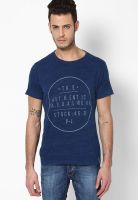 Jack & Jones Navy Blue Printed Round Neck T-Shirts