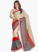 Lookslady Beige Printed Saree