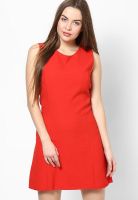 MANGO-Outlet Red Colored Solid Bodycon Dress
