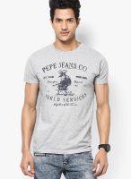 Pepe Jeans Grey Solid Round Neck T-Shirts