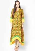 Raindrops Green Ikat Print Cotton blend Kurta