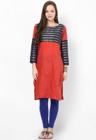 Raindrops Peach Color Block Cotton Silk Kurta