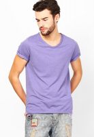 River Island Purple Solid V Neck T-Shirts