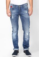 Rookies Blue Slim Fit Washed Jeans