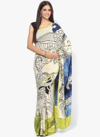 Satya Paul Cream Printed Crepe Saree