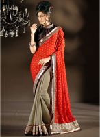Triveni Sarees Red Embellished Saree