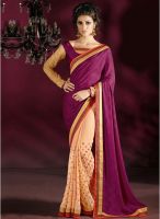 Triveni Sarees Wine Embroidered Saree