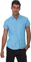 Vintage Soul Men's Solid Casual Linen Blue Shirt